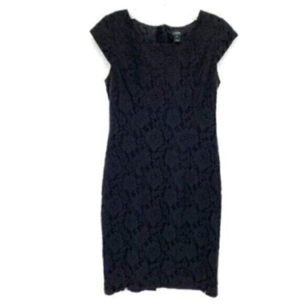 J Crew Black Floral Lace Sheath Dress